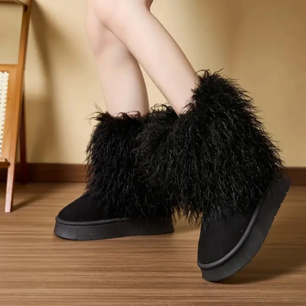 New Black Faux Fur Ankle Boots – Cozy Statement Winter Booties (8.5–9) - Picture 2 of 5
